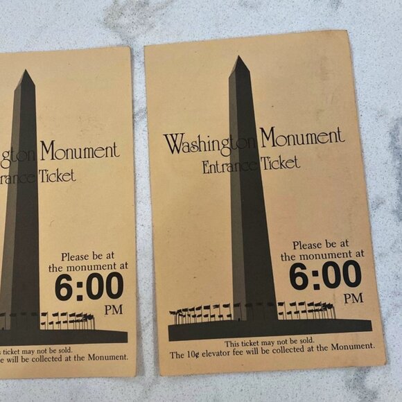 Vintage Pair of 2 Washington Monument Entrance Tickets from April 1977 - Picture 2 of 3